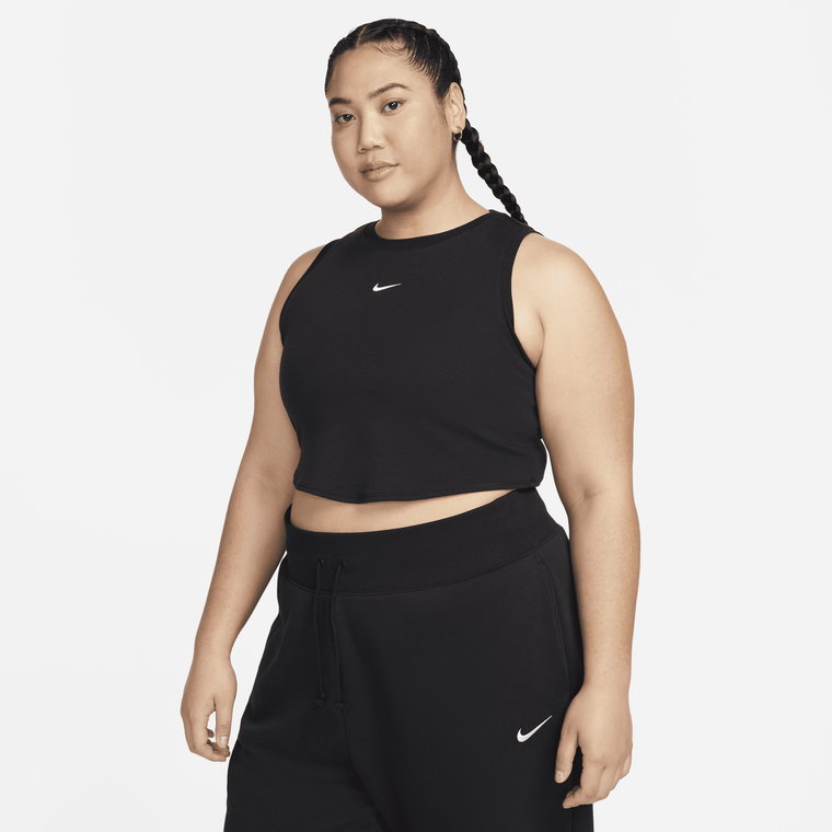 Damska przylegająca koszulka bez rękawów w drobny prążek o skróconym kroju Nike Sportswear Chill Knit (duże rozmiary) - Czerń
