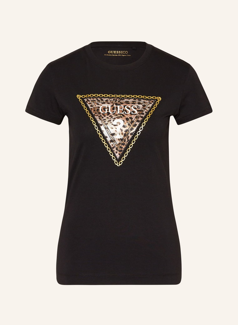 Guess T-Shirt Z Obszyciem Ozdobnymi Kamykami schwarz