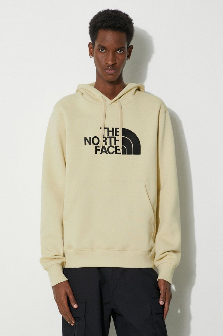 The North Face bluza bawełniana M Drew Peak Pullover Hoodie męska kolor beżowy z kapturem z aplikacją NF00AHJY3X41