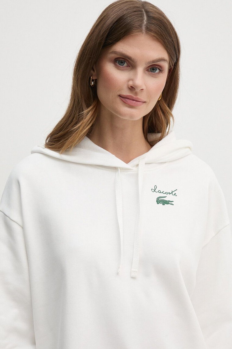 Lacoste bluza damska kolor biały z kapturem z nadrukiem SF2649