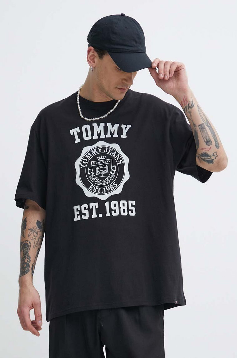 Tommy Jeans t-shirt bawełniany męski kolor czarny z nadrukiem DM0DM18560
