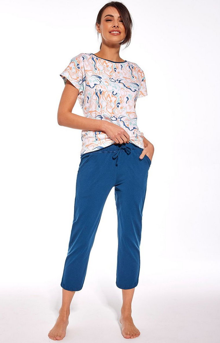 Bawełniana piżama damska 055/276 Grace, Kolor niebieski-wzór, Rozmiar S, Cornette