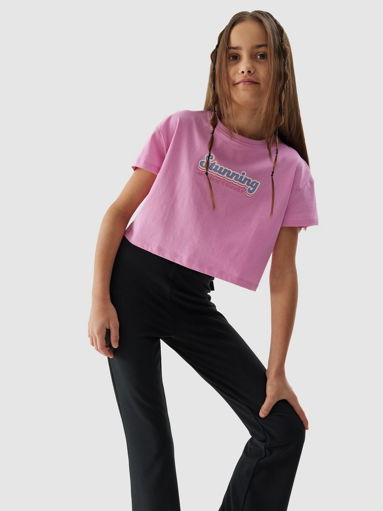 T-shirt crop top z bawełny organicznej dziewczęcy - różowy