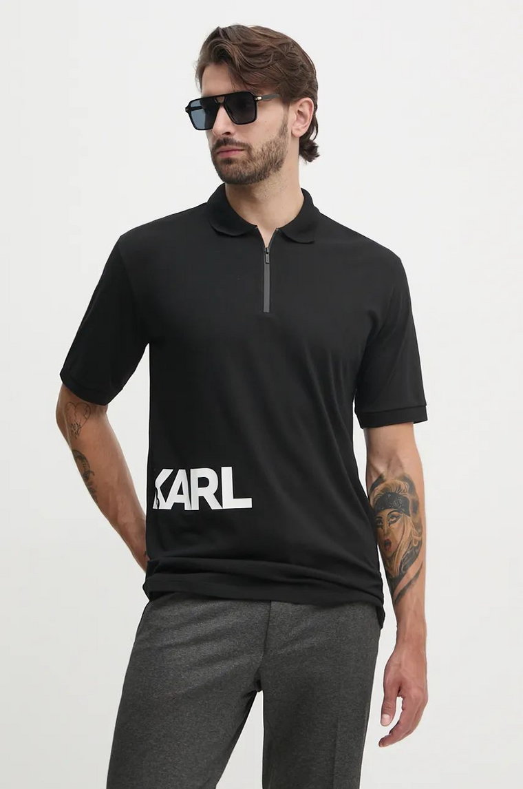 Karl Lagerfeld polo bawełniane kolor czarny z nadrukiem 544225.745440