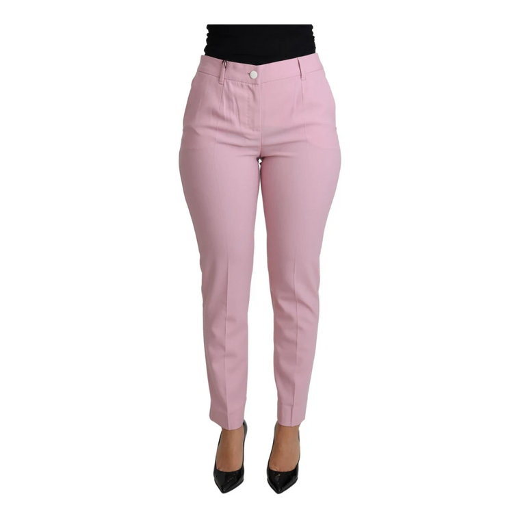 Pink Virgin Wool Stretch Tapered Trouser Pants Dolce & Gabbana