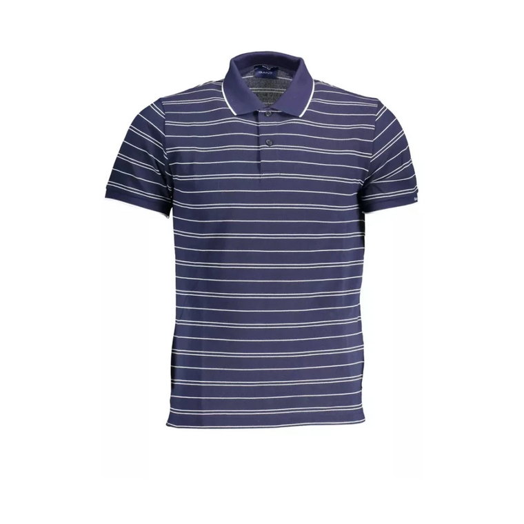 Niebieska Bawełniana Koszulka Polo z Logo Gant