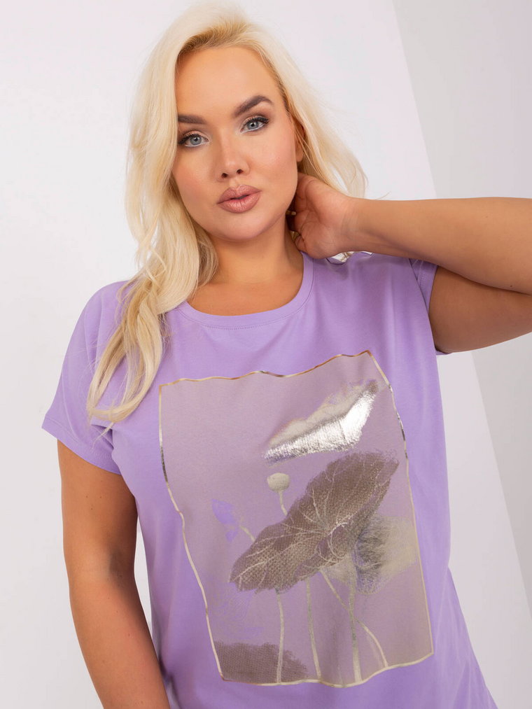 Bluzka plus size fioletowy casual codzienna dekolt okrągły rękaw krótki