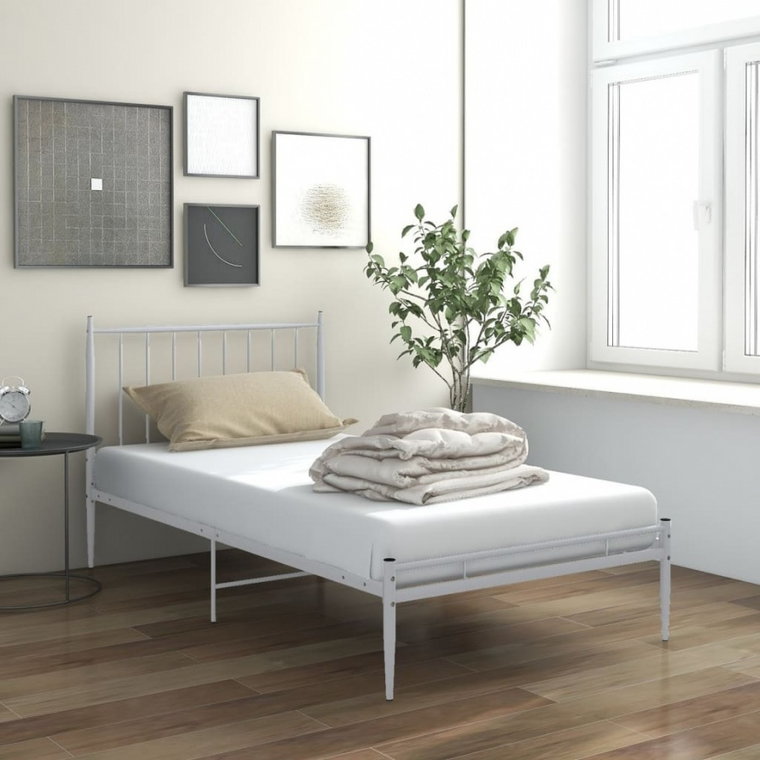 Rama łóżka, biała, metalowa, 100 x 200 cm kod: V-325013
