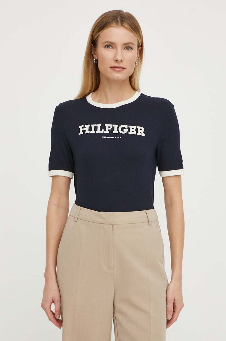 Tommy Hilfiger t-shirt bawełniany damski kolor granatowy