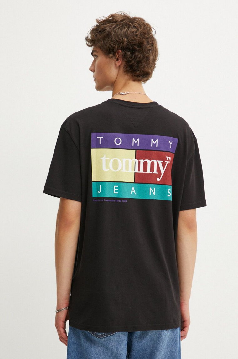 Tommy Jeans t-shirt bawełniany męski kolor czarny z nadrukiem DM0DM18527