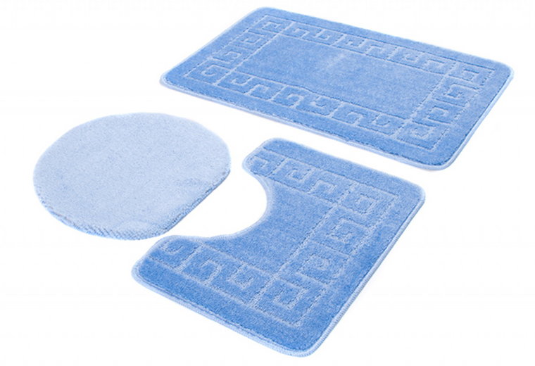 Stylowy niebieski komplet dywaników do łazienki w gracki wzór - Opix 5X