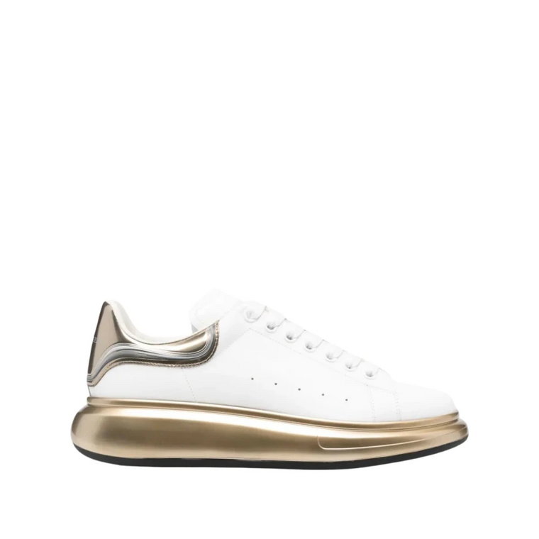 Białe Oversized Sneakers z Metalicznym Złotym Obcasem Alexander McQueen