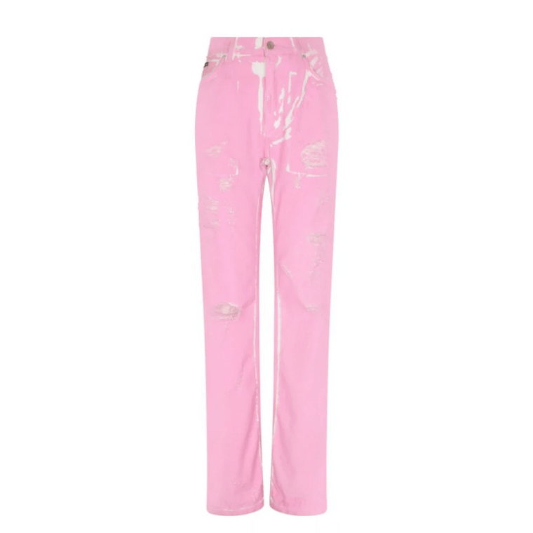 Różowe Spodnie Jeansowe z Efektem Zniszczenia Dolce & Gabbana