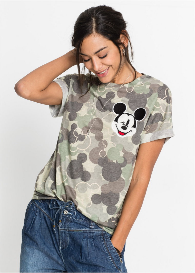 Shirt w deseń moro i z motywem Myszki Miki