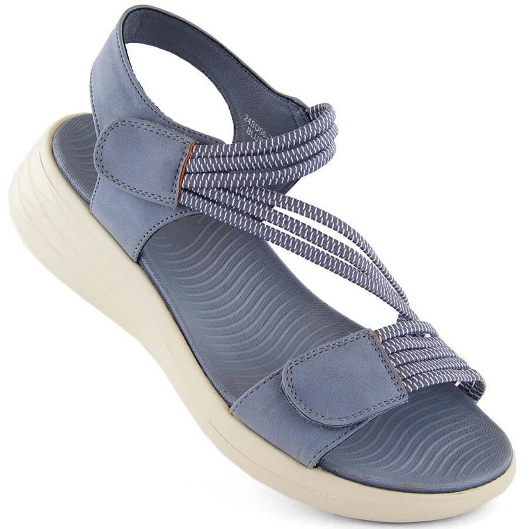 Sandały damskie komfortowe na rzepy z gumkami niebieskie eVento 7056