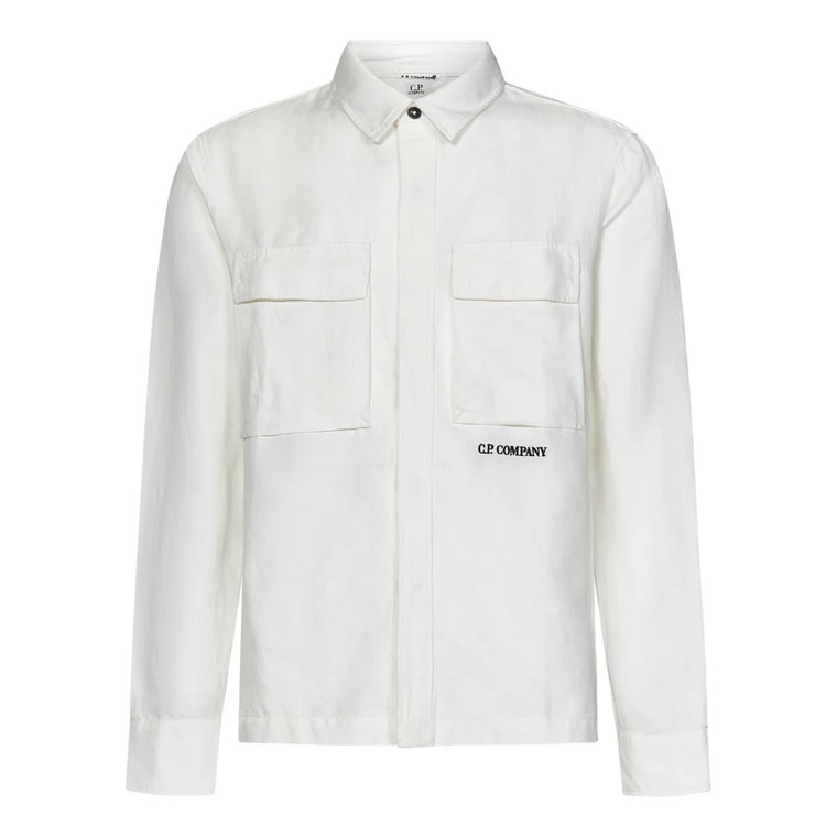 Białe koszule z ukrytym zapięciem i haftowanym logo C.p. Company
