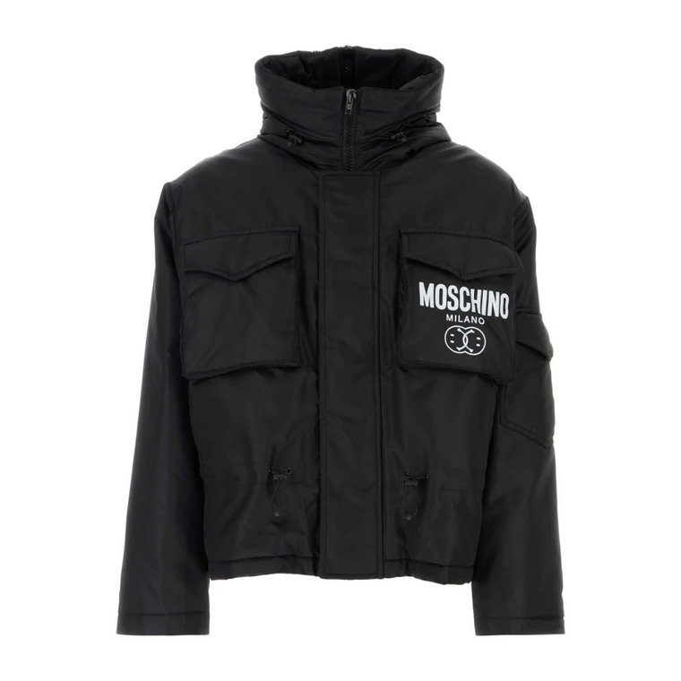 Czarna pikowana kurtka z nylonu Moschino
