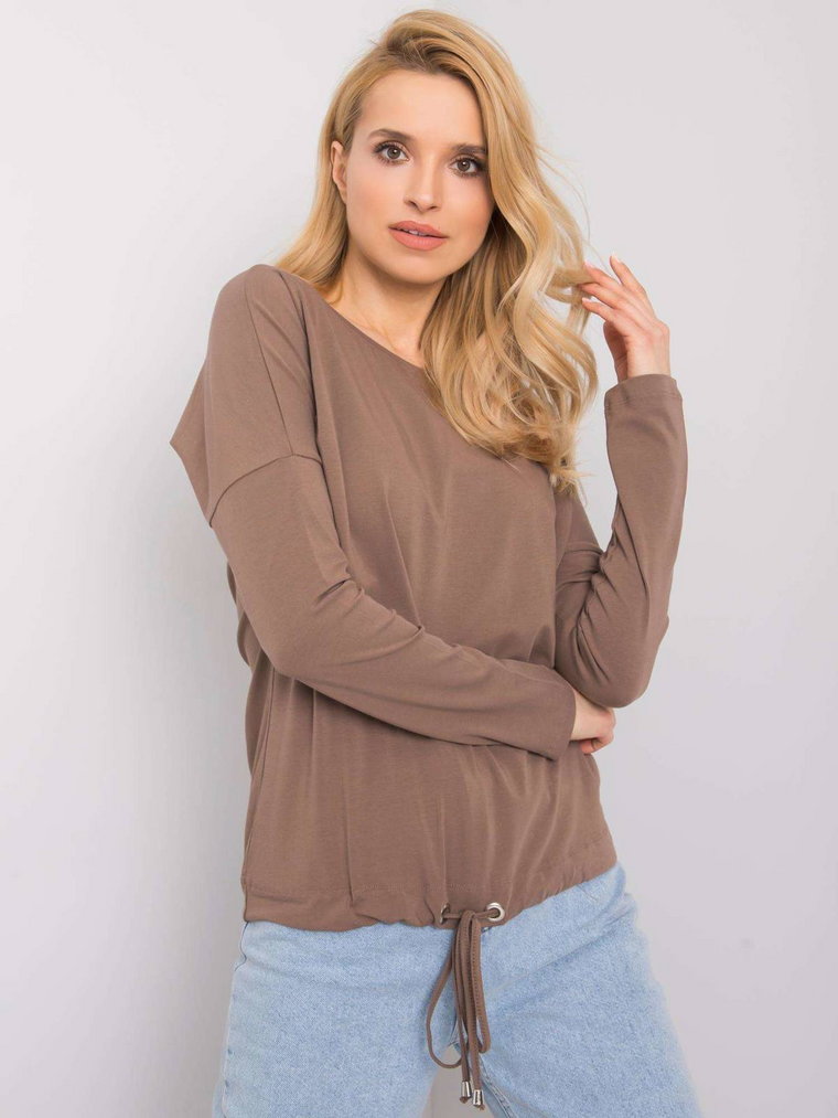 Bluzka basic brązowy casual longsleeve codzienna dekolt łódka rękaw długi