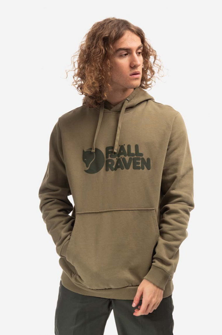 Fjallraven bluza bawełniana Logo Hoodie męska kolor zielony z kapturem z nadrukiem F84144.622-622