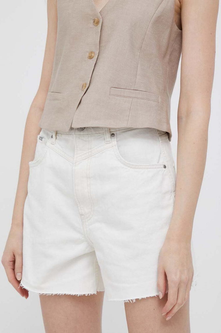 Pepe Jeans szorty jeansowe Rachel damskie kolor beżowy gładkie high waist