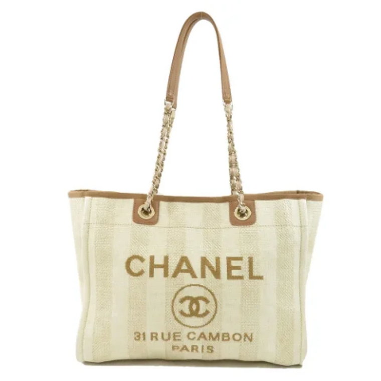 Beige Canvas Deauville Tote Bag Chanel Vintage