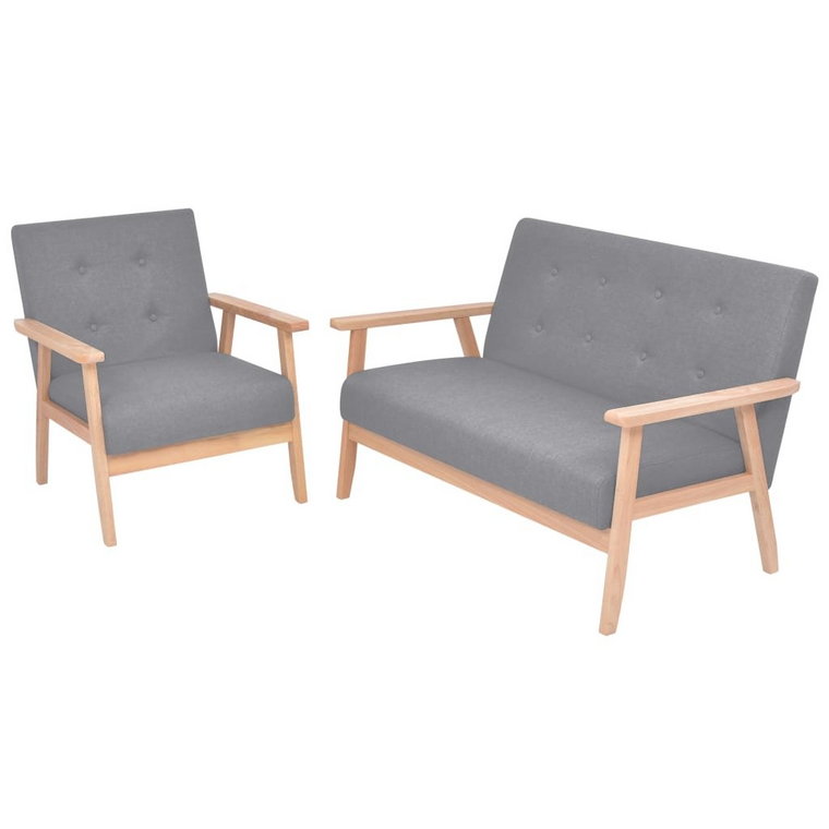 Zestaw retro: fotel i sofa, jasnoszary, drewniana  / AAALOE