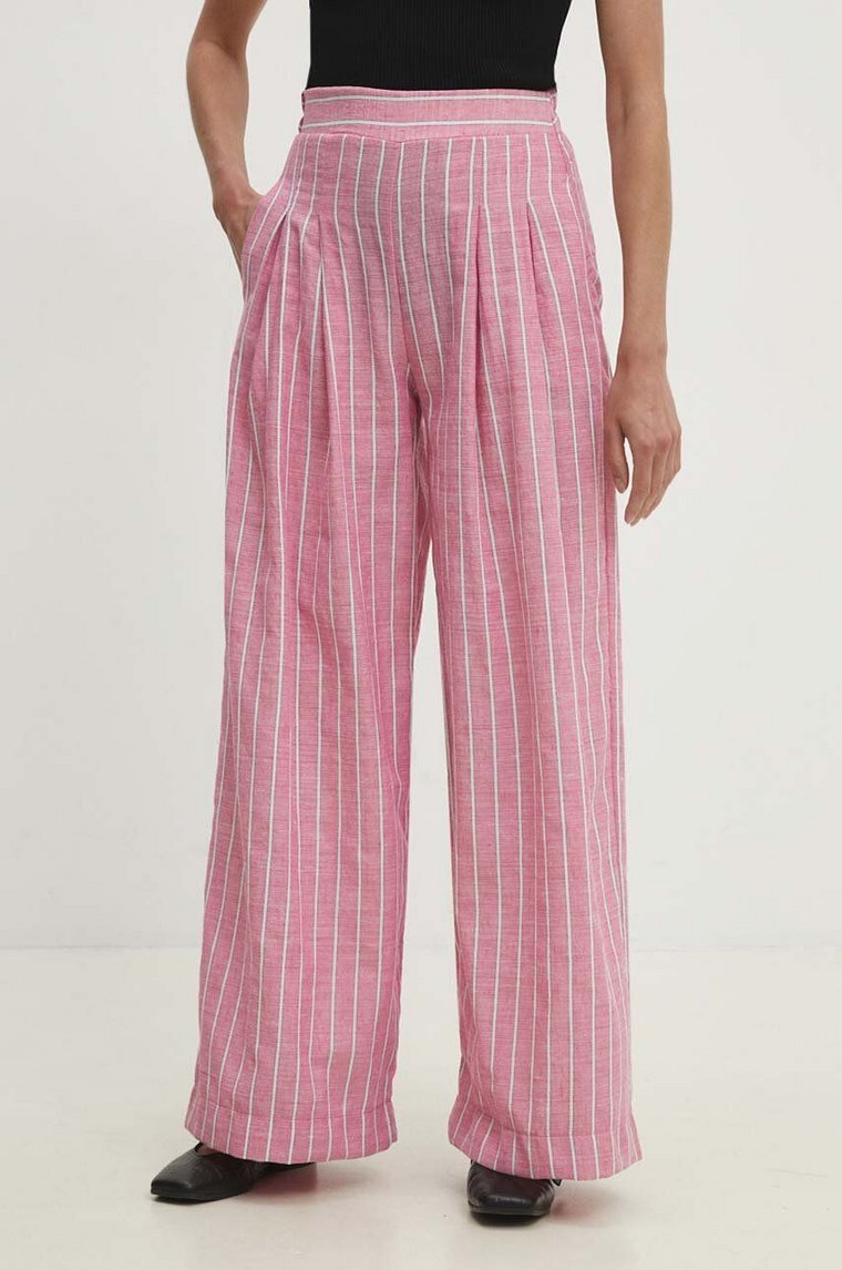 Answear Lab spodnie bawełniane kolor różowy szerokie high waist