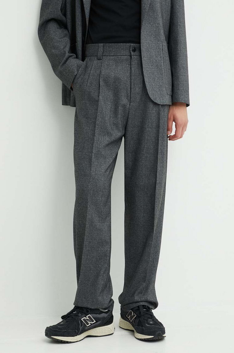 HUGO spodnie z domieszką wełny kolor szary w fasonie chinos 50520686