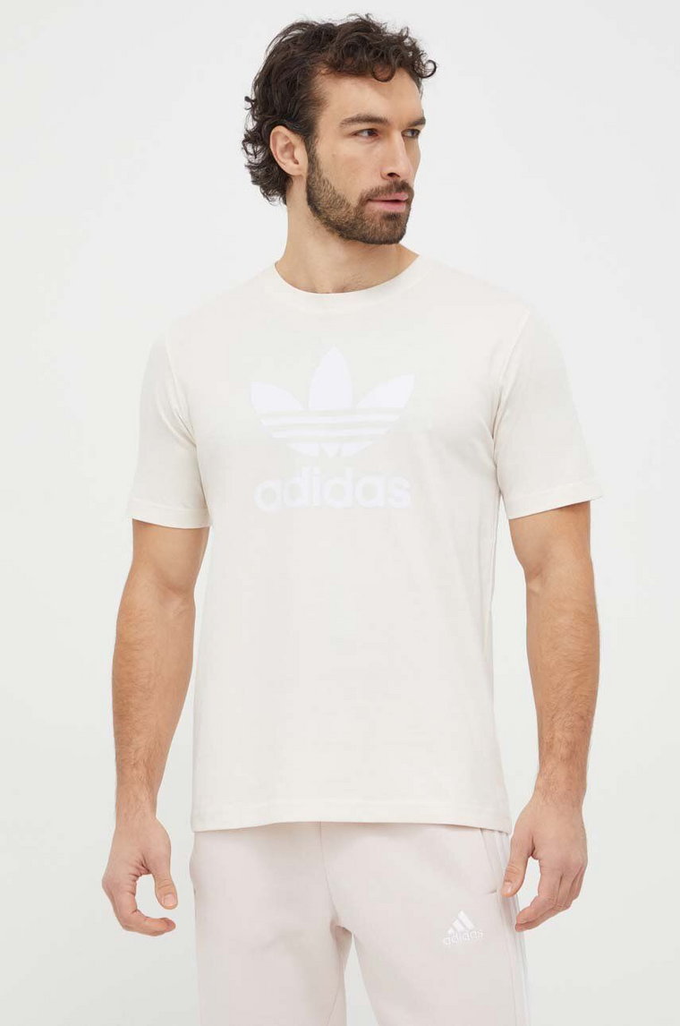 adidas Originals t-shirt bawełniany Trefoil męski kolor beżowy z nadrukiem IU2367