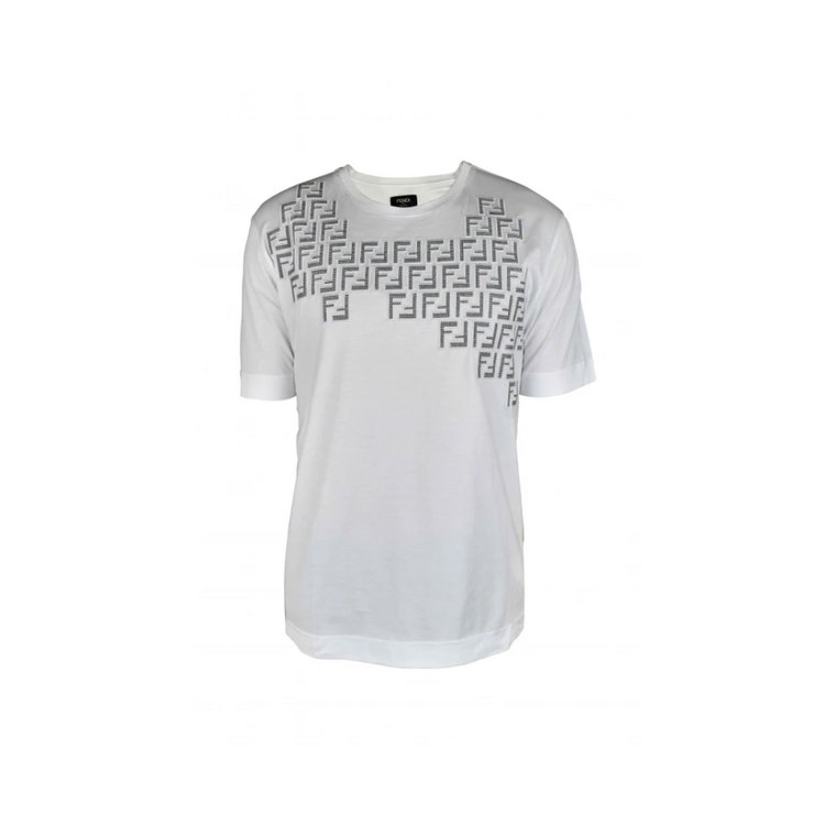 Biała bawełniana koszulka z aplikacjami z tkaniny Vichy Fendi