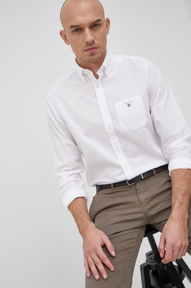 Gant Koszula bawełniana 3046400 męska kolor biały regular z kołnierzykiem button-down