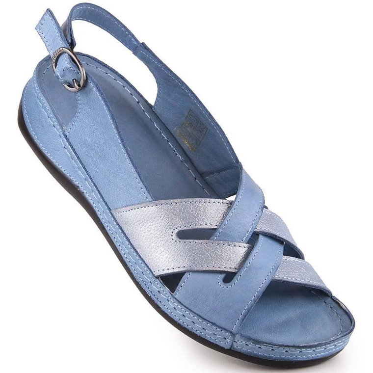 Skórzane sandały damskie płaskie niebieskie T.Sokolski L22-521