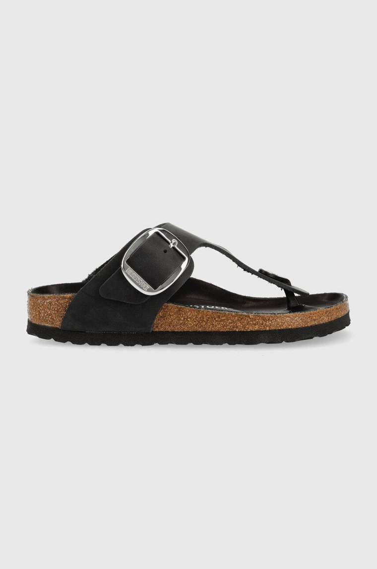 Birkenstock japonki zamszowe Gizeh Big Buckle damskie kolor czarny na płaskim obcasie 1023337