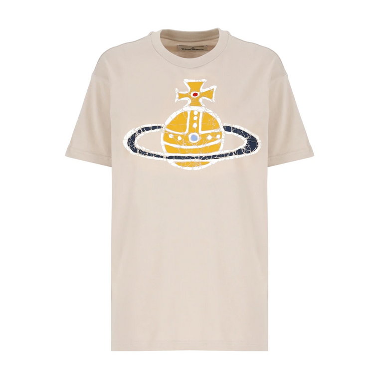 Beżowy T-shirt z nadrukiem Orb Vivienne Westwood