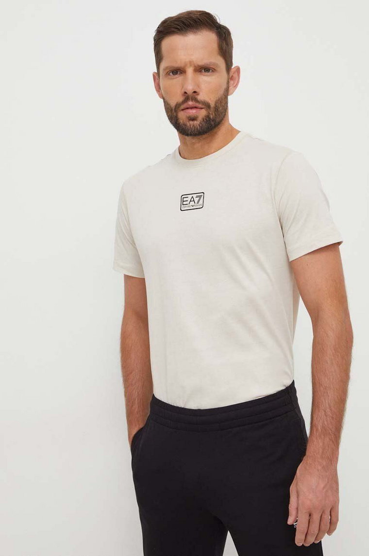 EA7 Emporio Armani t-shirt bawełniany męski kolor beżowy z nadrukiem