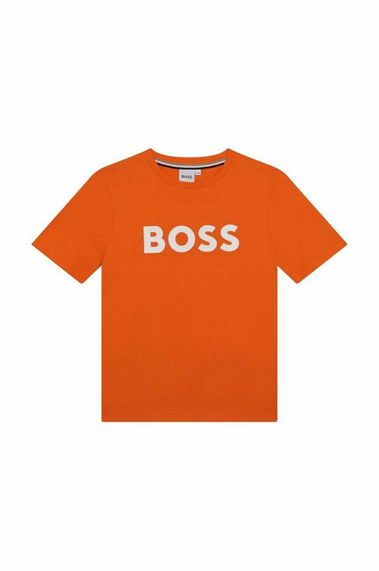 BOSS t-shirt bawełniany dziecięcy kolor pomarańczowy z nadrukiem