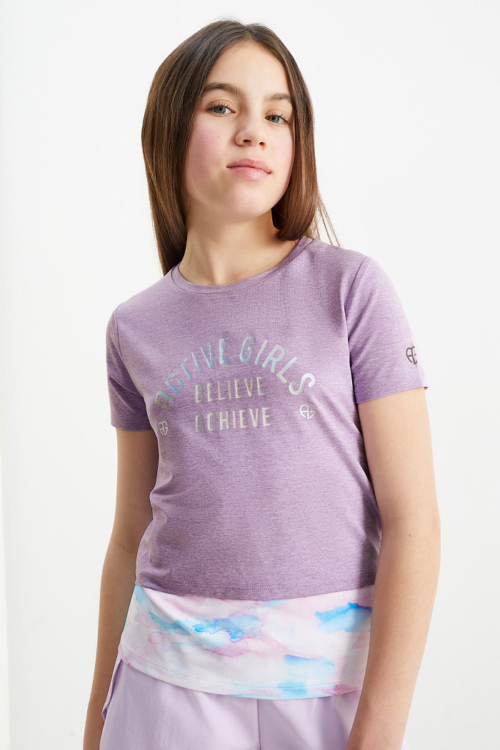 C&A Zestaw-koszulka funkcyjna z supełkiem i top-2-częściowy, Purpurowy, Rozmiar: 140