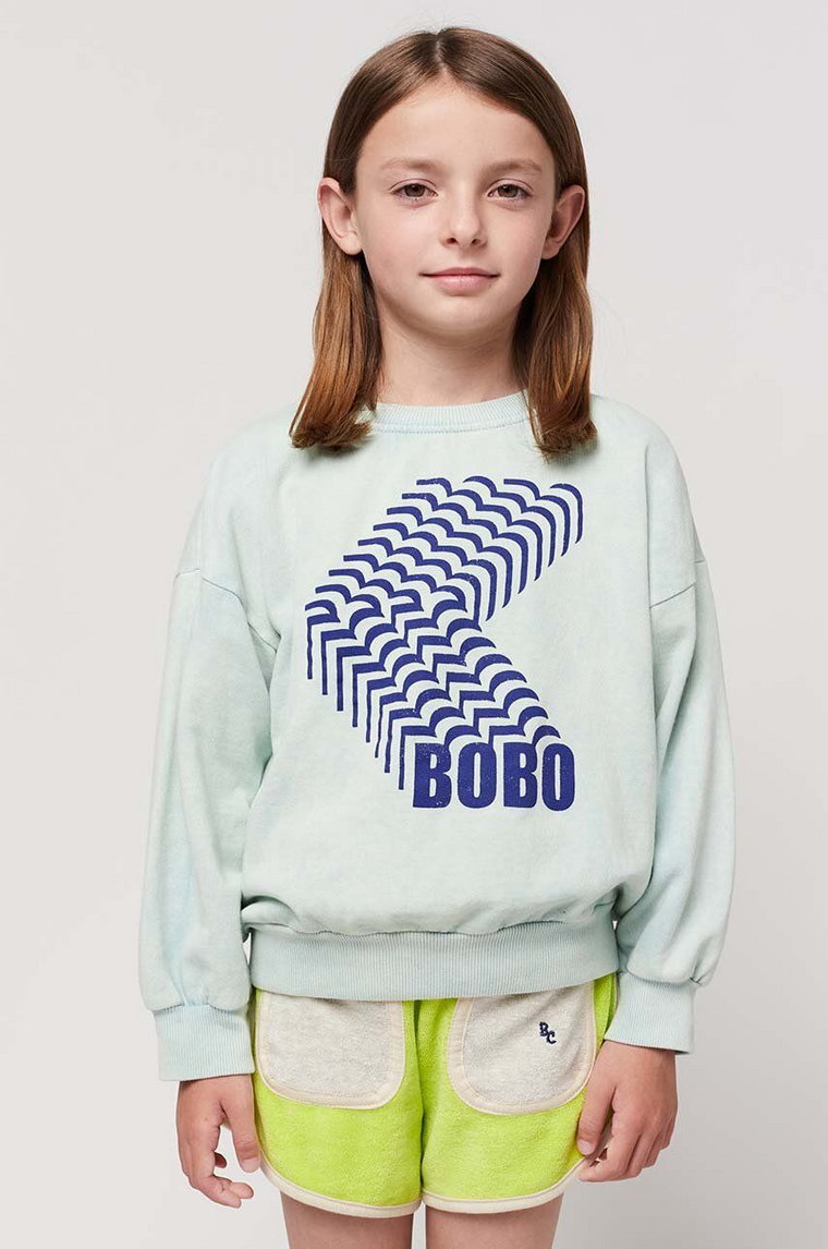 Bobo Choses bluza bawełniana dziecięca kolor niebieski z nadrukiem
