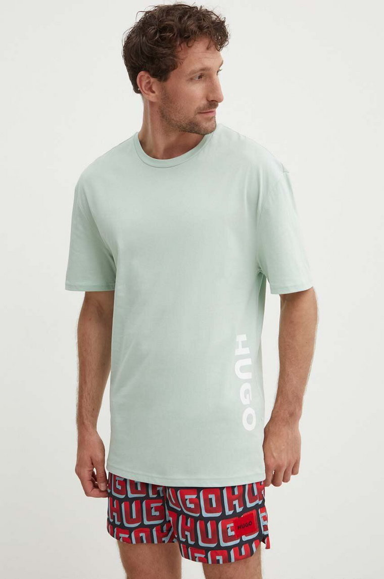 HUGO t-shirt plażowy kolor zielony z nadrukiem