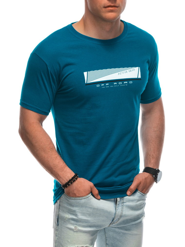 T-shirt męski z nadrukiem S1946 - turkusowy