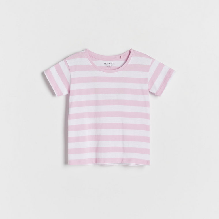 Reserved - T-shirt w paski - różowy