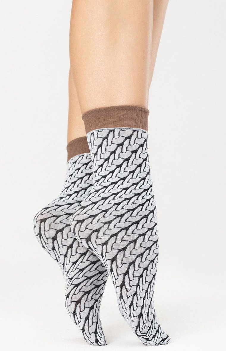 Cute knit G1136 wzorzyste skarpetki 40 den, Kolor biały-wzór, Rozmiar uniwersalny, Fiore