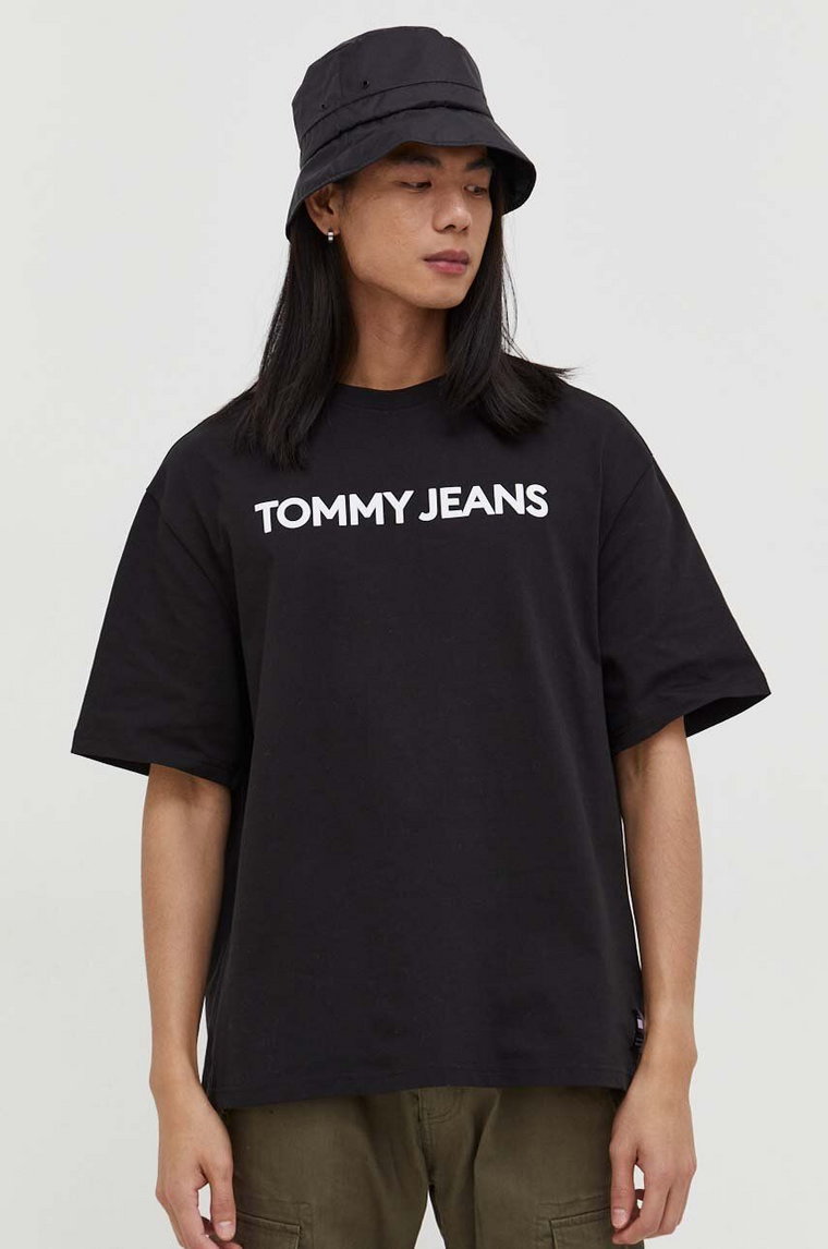 Tommy Jeans t-shirt bawełniany męski kolor czarny z nadrukiem DM0DM18267