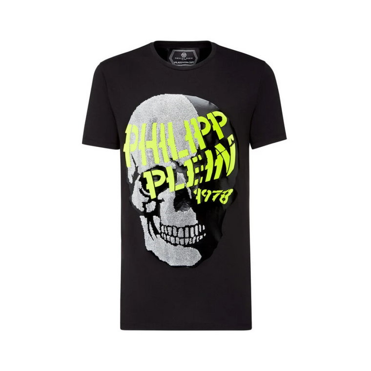 Czarna koszulka z kolorowymi literami marki i czaszką Philipp Plein