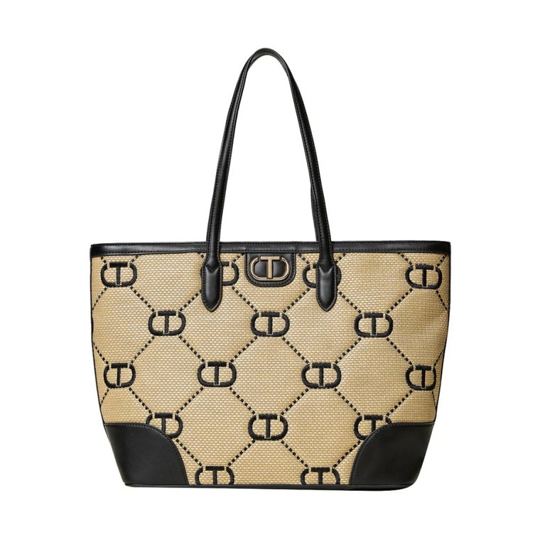 Czarna Torba Shopper z Logo Twinset