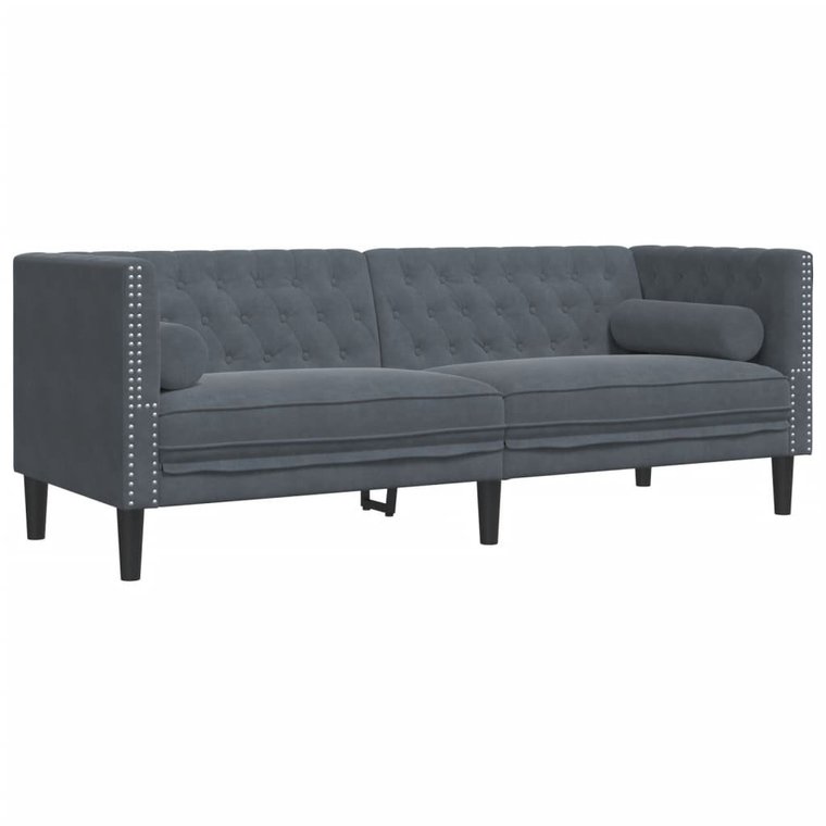 vidaXL Sofa Chesterfield z wałkami, trzyosobowa, ciemnoszara, aksamit