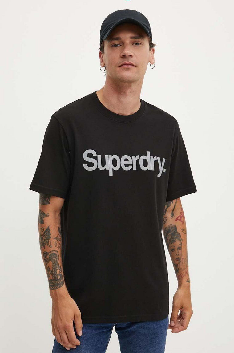 Superdry t-shirt bawełniany męski kolor czarny z nadrukiem M1012032A-02A