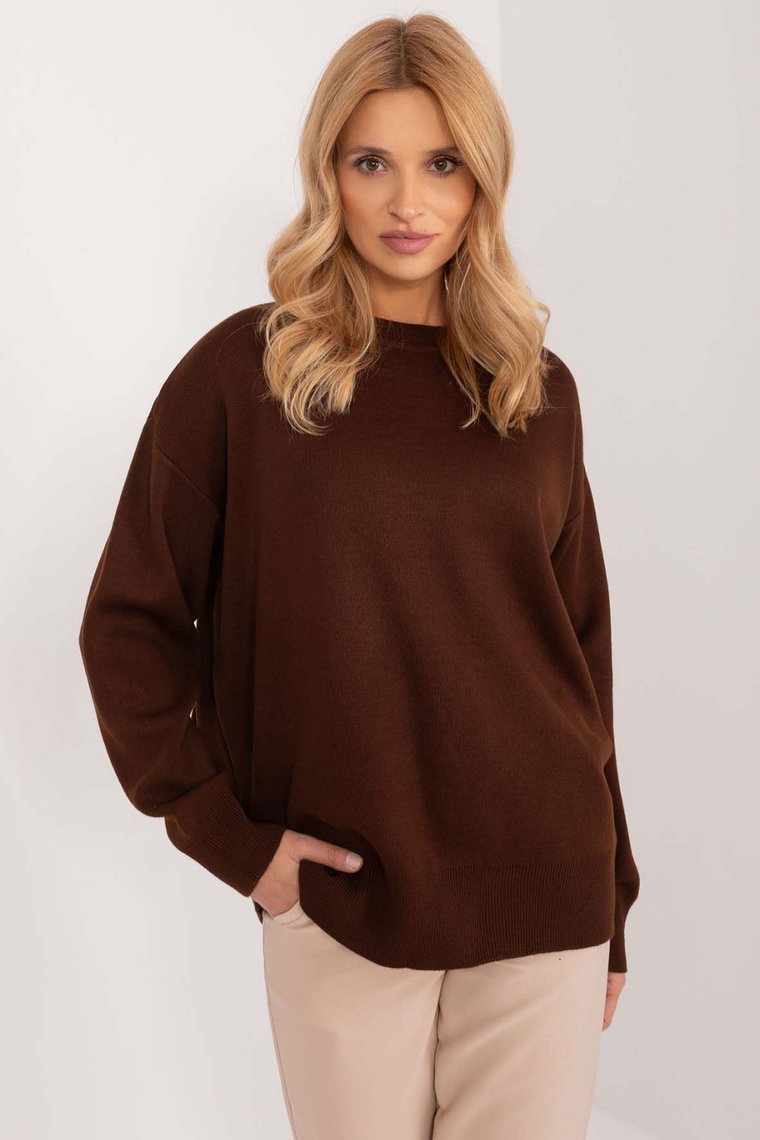 Sweter klasyczny o kroju oversize ciemnobrązowy