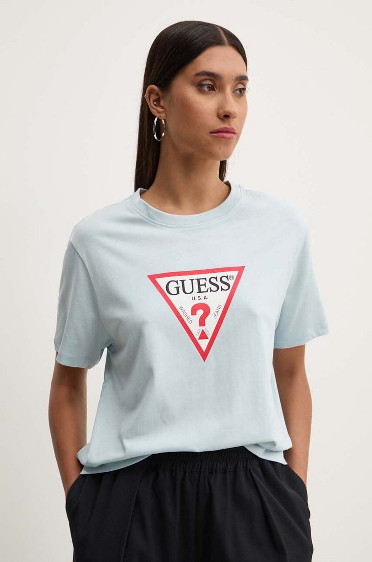 Guess Jeans t-shirt bawełniany damski kolor niebieski W4YI73 K8HM0