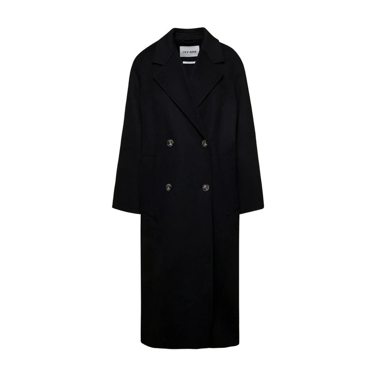 Czarny płaszcz z podwójnym rzędem guzików IVY OAK